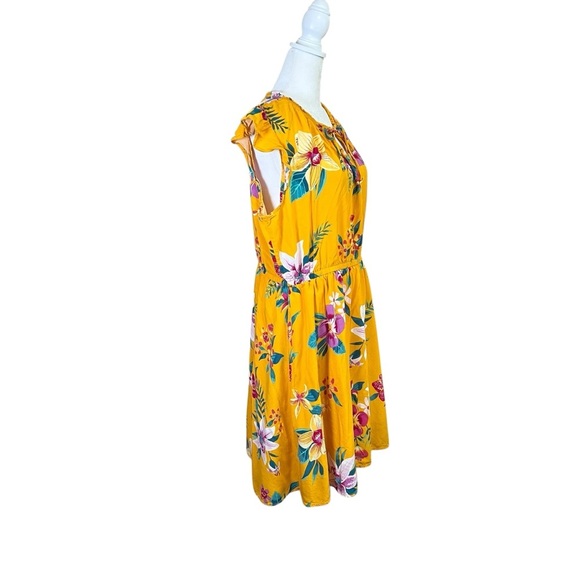 Old Navy Yellow Floral Midi Dress Sz XL Short Flutter Sleeve Casual Boho Flowy - Picture 10 of 11